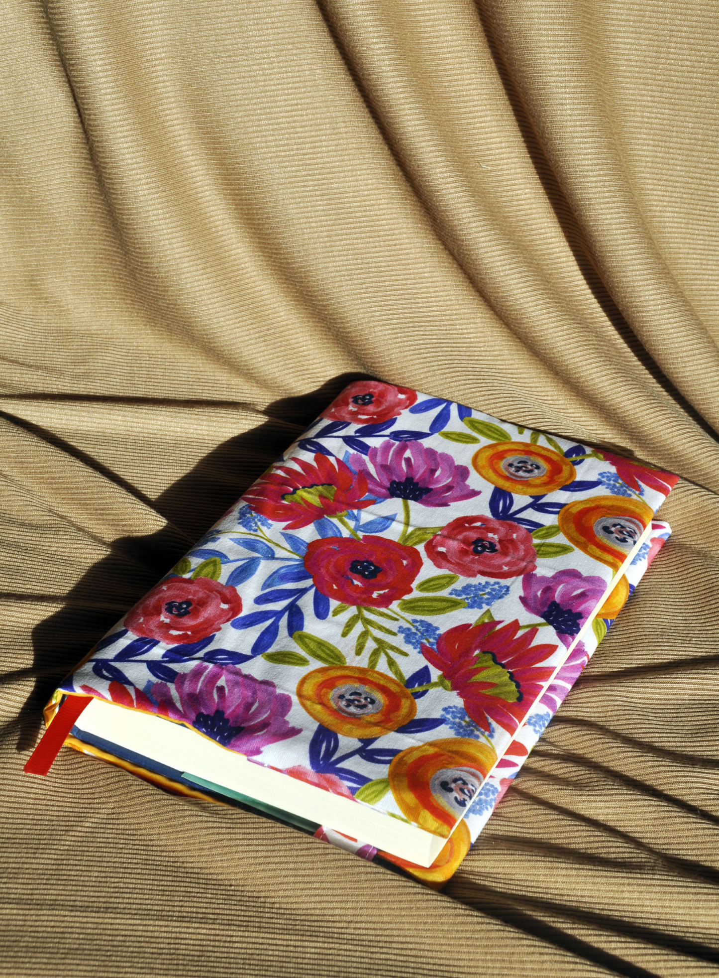 One-of-a-Kind Japanese Inspired Adjustable Floral Fabric Book Cover | Hardback Size | Ribbon Bookmark Included
