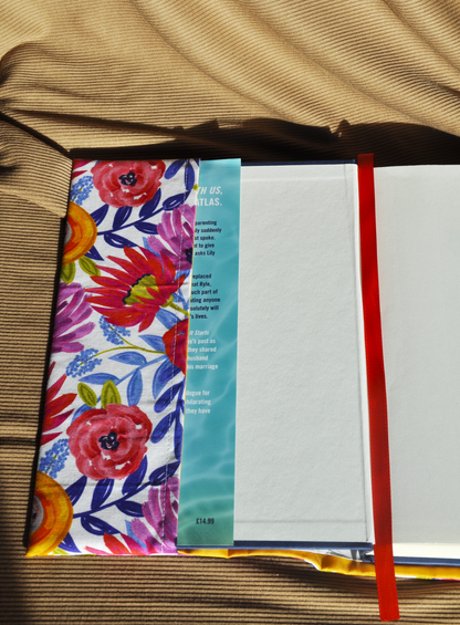 One-of-a-Kind Japanese Inspired Adjustable Floral Fabric Book Cover | Hardback Size | Ribbon Bookmark Included