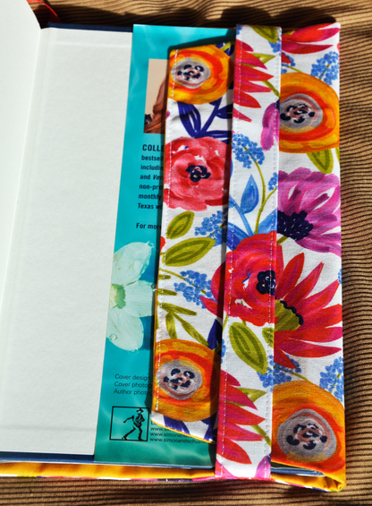 One-of-a-Kind Japanese Inspired Adjustable Floral Fabric Book Cover | Hardback Size | Ribbon Bookmark Included