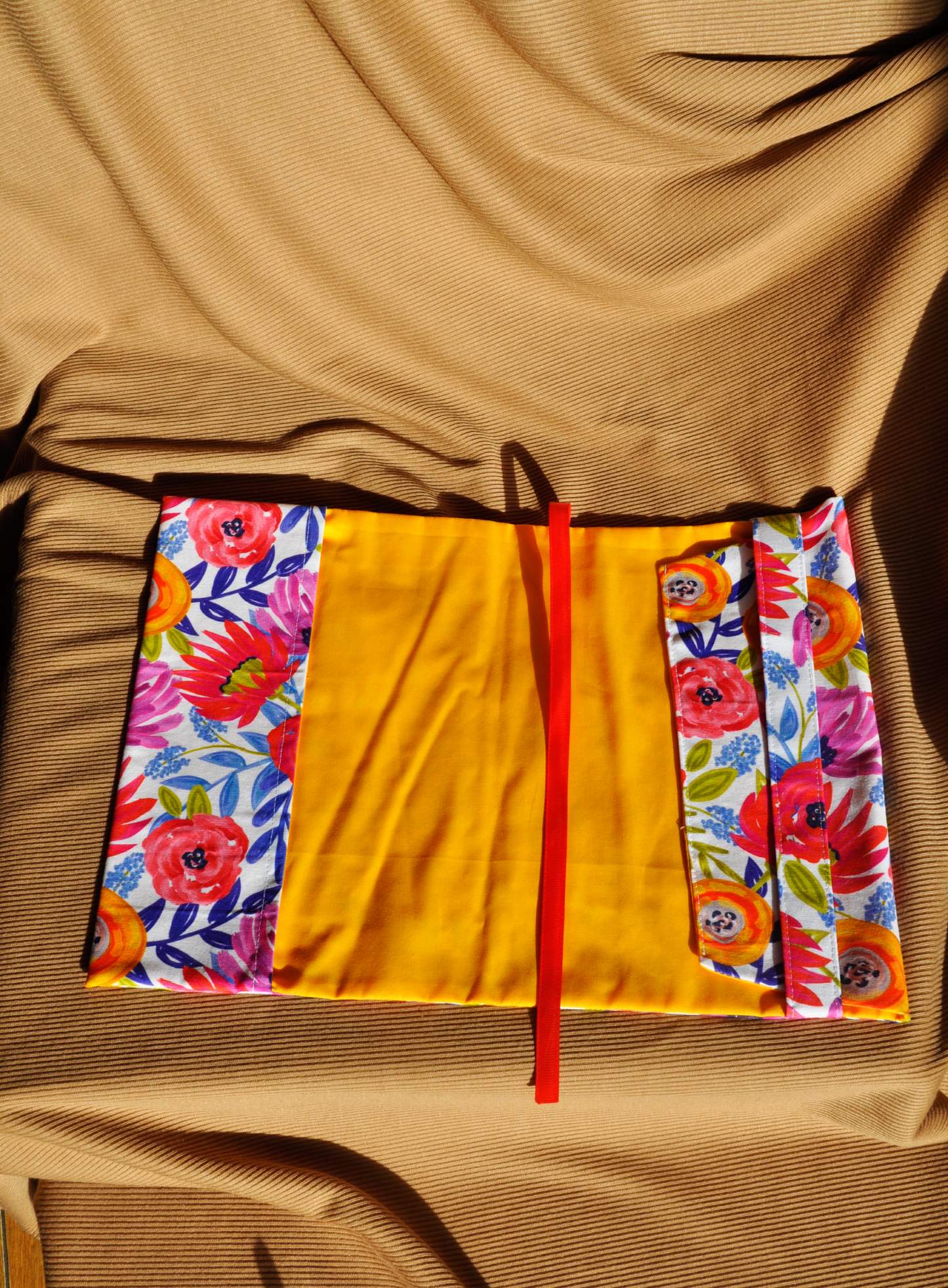 One-of-a-Kind Japanese Inspired Adjustable Floral Fabric Book Cover | Hardback Size | Ribbon Bookmark Included