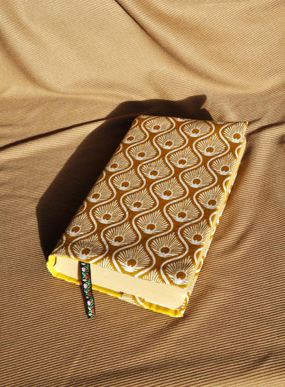 Japanese-Inspired Adjustable Fabric Book Dust Cover – Golden Fan Pattern | Paperback | One-of-a-kind