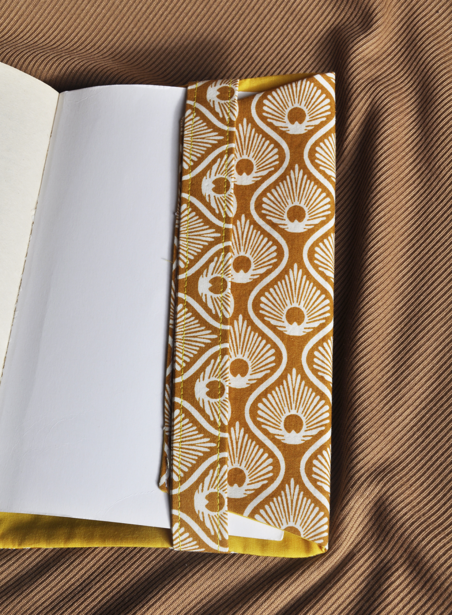 Japanese-Inspired Adjustable Fabric Book Dust Cover – Golden Fan Pattern | Paperback | One-of-a-kind