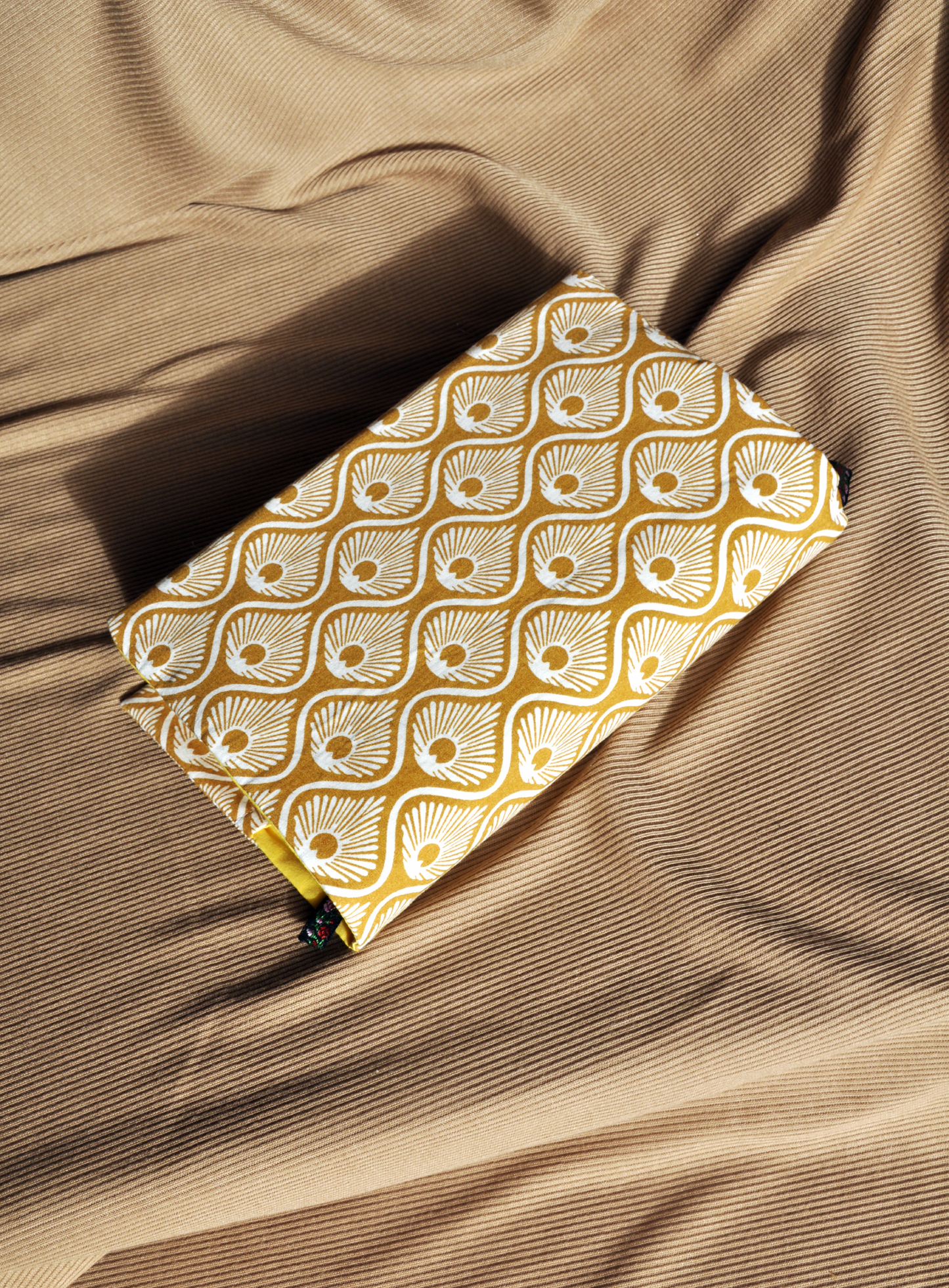 Japanese-Inspired Adjustable Fabric Book Dust Cover – Golden Fan Pattern | Paperback | One-of-a-kind