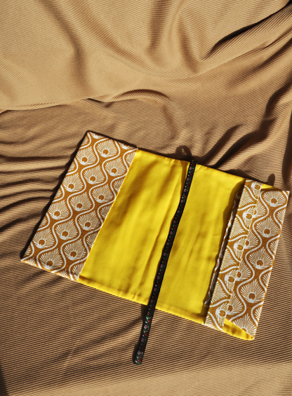 Japanese-Inspired Adjustable Fabric Book Dust Cover – Golden Fan Pattern | Paperback | One-of-a-kind