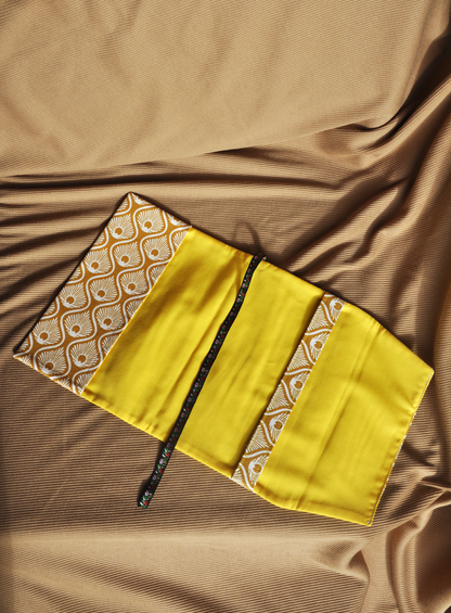 Japanese-Inspired Adjustable Fabric Book Dust Cover – Golden Fan Pattern | Paperback | One-of-a-kind