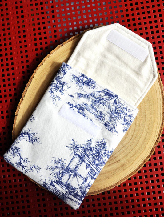 One-of-a-Kind Toile De Jouy Kindle Fabric Padded Sleeve. Blue and White