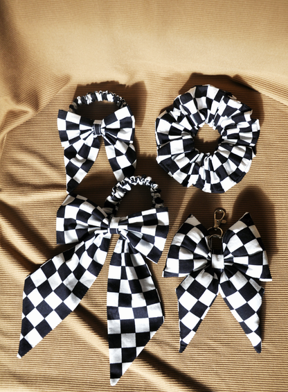 Handmade Monochrome Hair Accessory Set | 4-Piece Scrunchie & Bow Bundle | Sustainable | One-of-a-kind | Eco-Friendly Gift