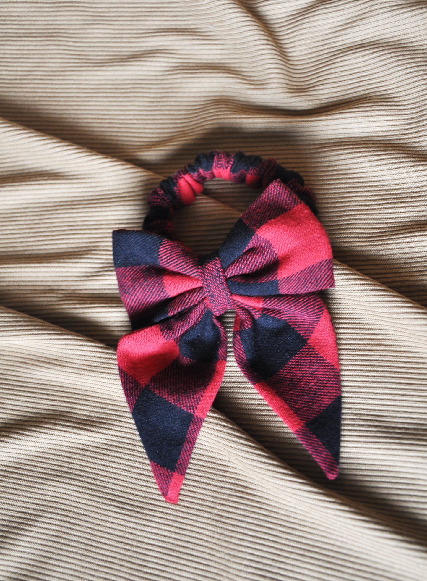 Handmade Red & Black Buffalo Check Hair Accessory Set | 4-Piece Scrunchie & Bow Bundle | Sustainable | One-of-a-kind | Eco-Friendly Gift