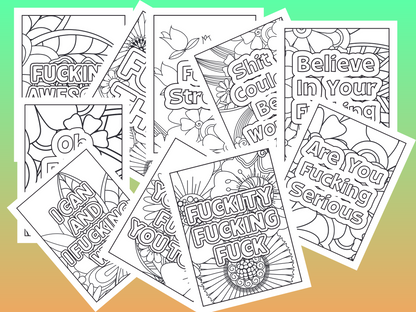 Sweary Printed Colouring Pages for adults, de-stress letterbox gift idea, mental health